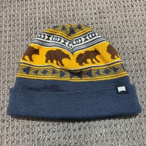 Burton Knit Beanie Knit Hat Blue Yellow Bear Pattern One Size Winter
